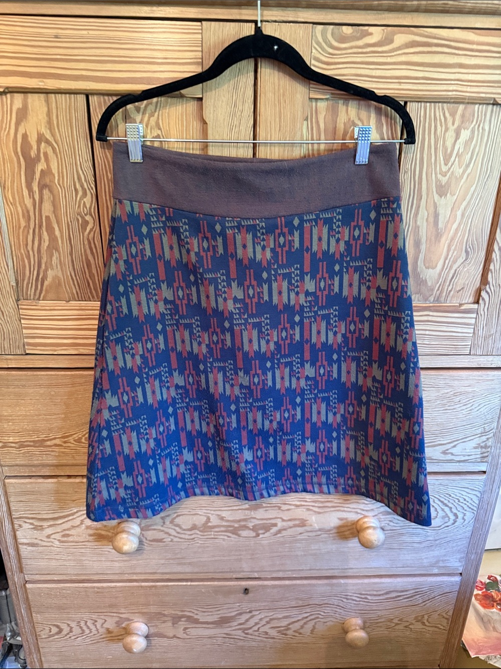 Kavu Printed A-Line Skirt in Navy, Rust & Olive Southwest Print Size Medium